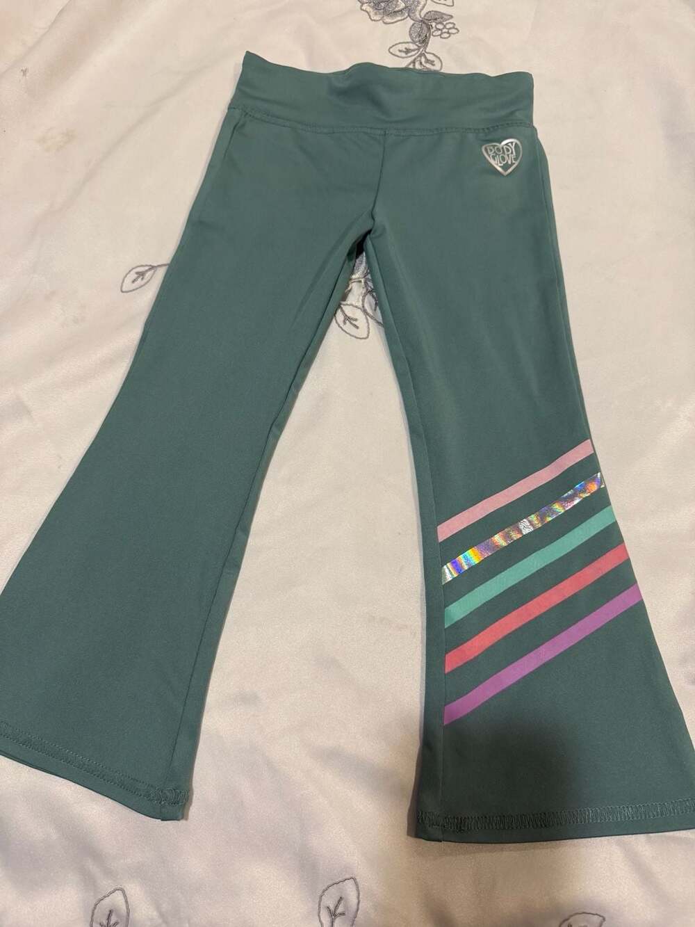 Body Glove Green Flare Leggings With Multicolored Stripes Size 3T